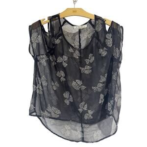 Chloe K Women Medium Black Sheer Cold Should Hi Low‎ Blouse Leopard Print Bows